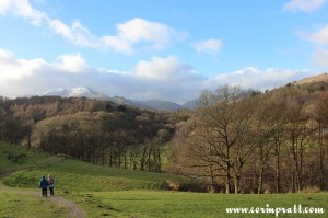 Path toward Fletcher's Wood and Wetherlam, Lake District, mountains