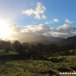 Langdale Pikes from direction of Loughrigg Tarn, Lake District, mountains