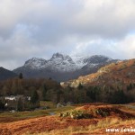 Langdale Pikes from above Elterwater, mountains