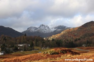 Langdale Pikes from above Elterwater, mountains