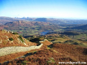 Elter Water and Windermere from Lingmoor Fell, Lake District, mountains