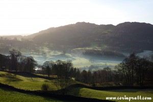 A frosty morning near Loughrigg, Lake District, mountains, fields