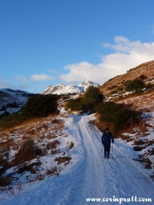 Chris Eley walking away from Langdale Pikes, Lake District, mountains