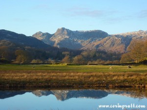 The Langdale Pikes over the River Brathay, Lake District, Mountains