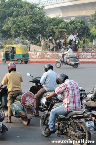 Roundabout, motorbikes, traffic, New Delhi