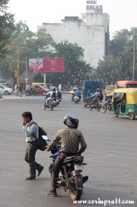 Roundabout, motorbike, traffic, New Delhi