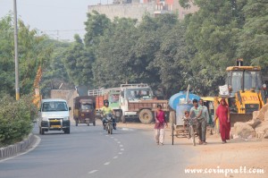 Traffic, workers, New Delhi, road