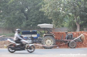 Traffic, tractor, New Delhi, road