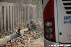 Family, workers, New Delhi, road